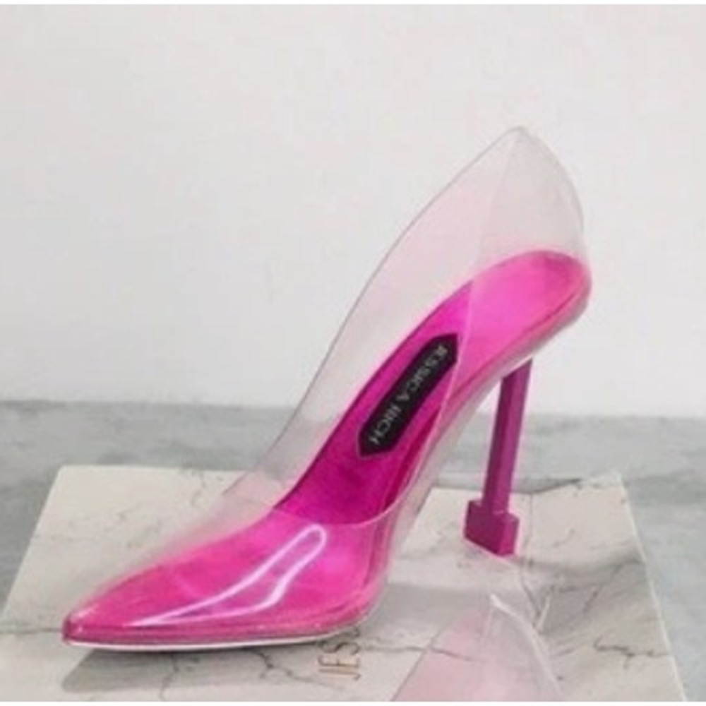 Jessica Rich Hot Pink Footbed Clear Pointed Toe Pumps High Heels EU 39 US 8 NEW‎
